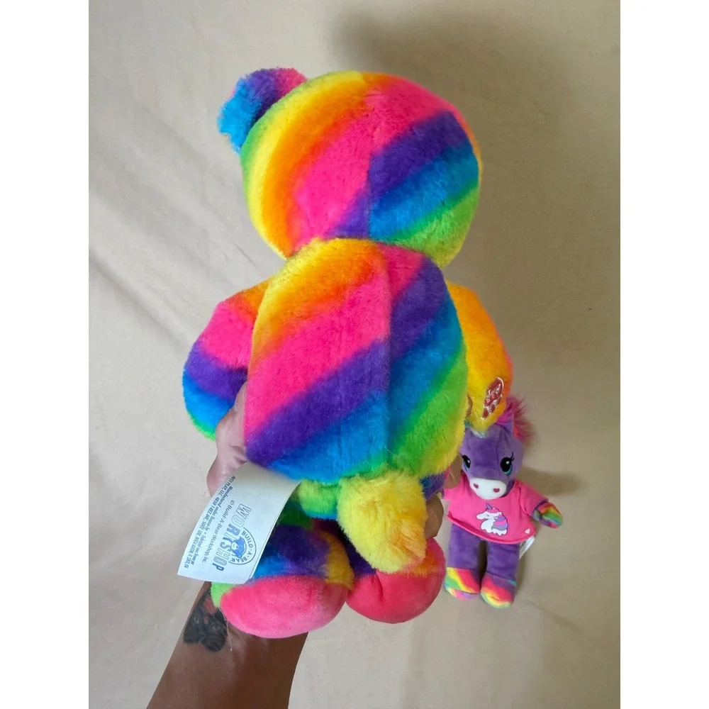Build-A-Bear Workshop Rainbow Striped Bear and Purple Unicorn Plush Toy Set